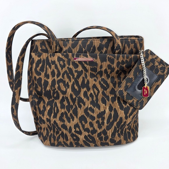 Jones New York Handbags - Jones New York Leopard Shoulder Bag Animal‎ Print Nylon Tote ID Case Y2K Classic